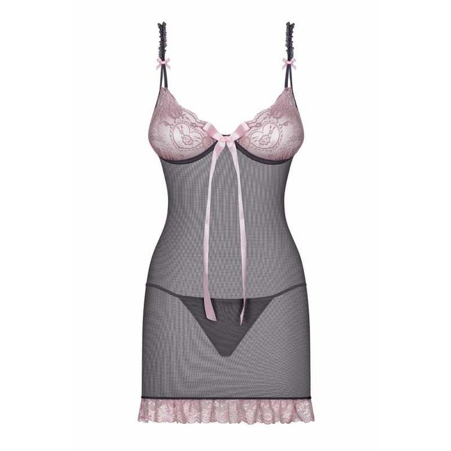 Графитовая сорочка с розовым кружевом Dovelia Chemise (46-48)