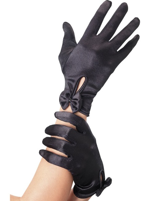 Чёрные атласные перчатки с бантиком Леди  (42-48)
