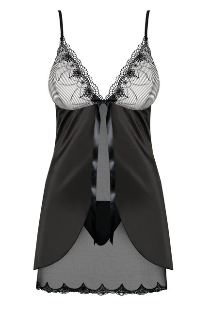 Чёрная атласная сорочка с сетчатой вставкой Greylita LXL (46-48)