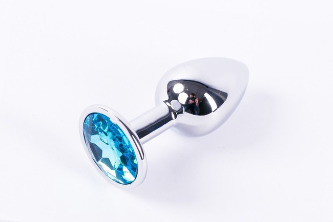 Анальная пробка металлическая серебристая с голубым кристаллом Onjoy Metal Plug Silver Medium