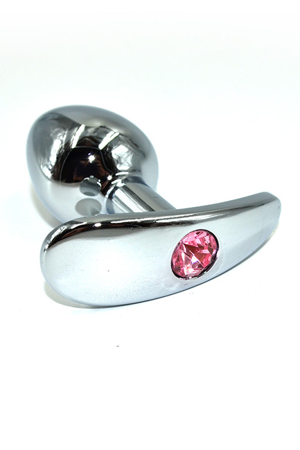 Серебряная анальная пробка для ношения из нержавеющей стали со светло-розовым кристаллом (Small)