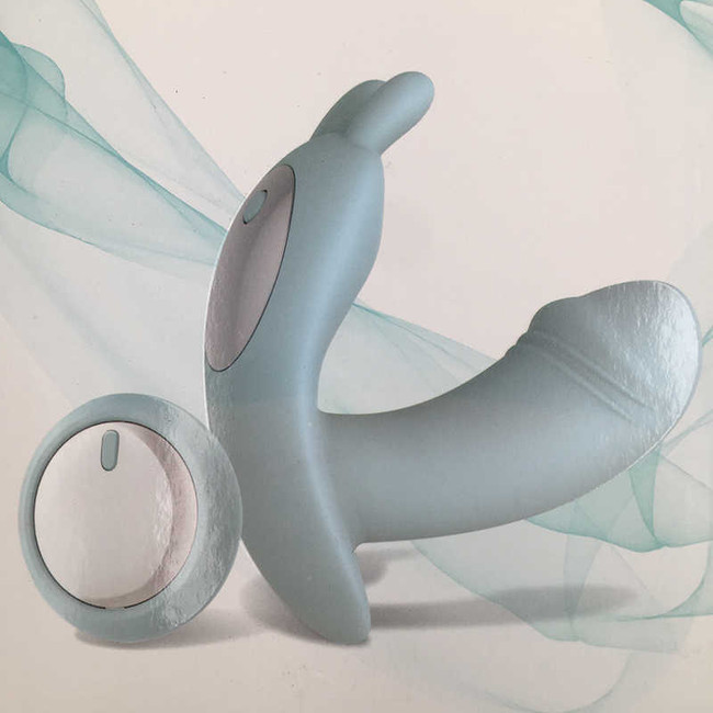 Беспроводной клиторально-вагинальный  стимулятор бирюзовый (перезаряжаемый)