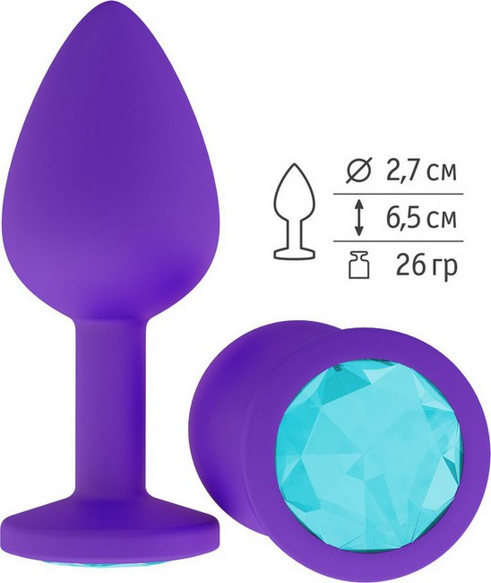 Маленькая фиолетовая пробка с голубым кристаллом ONJOY Silicone Collection